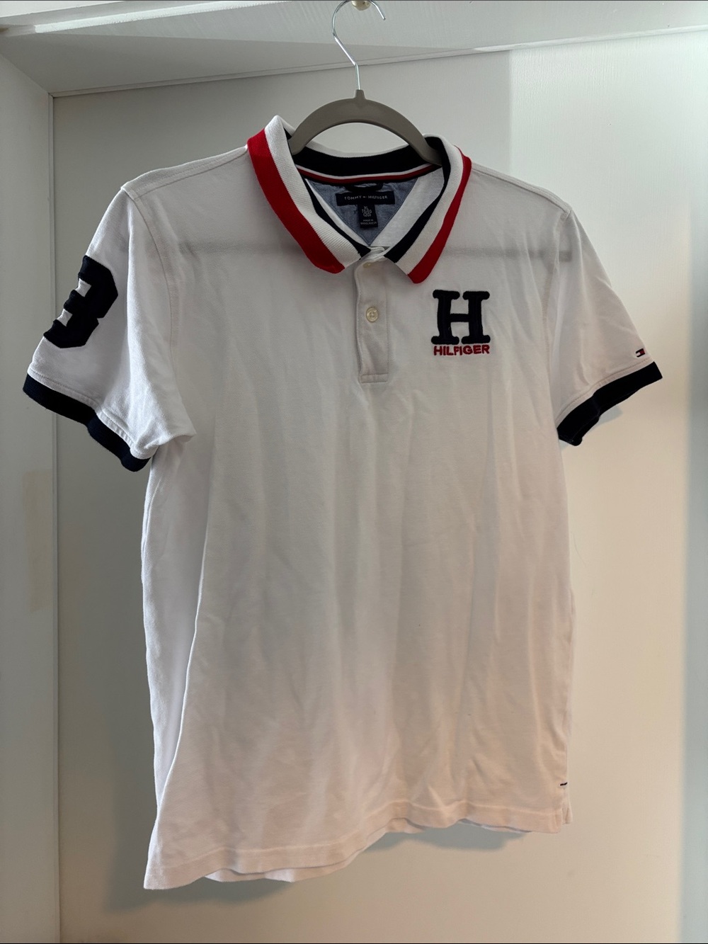 Tommy Hilfiger White Polo with Red & Navy Accents